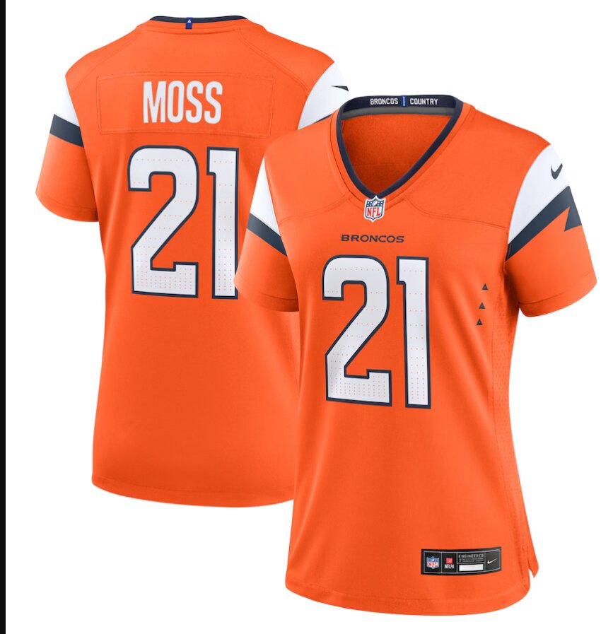 women Denver Broncos 21 Moss orange 2024 Nike Limited NFL Jersey style 2